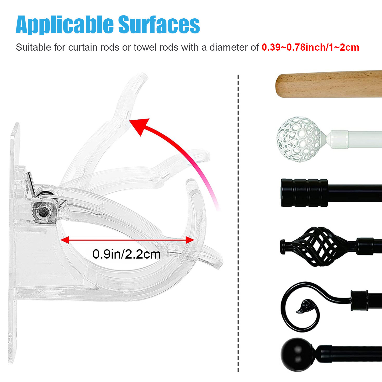 10PCS Hooks Nail Free Adjustable Curtain Rod Clip Brackets Self Adhesive Holders