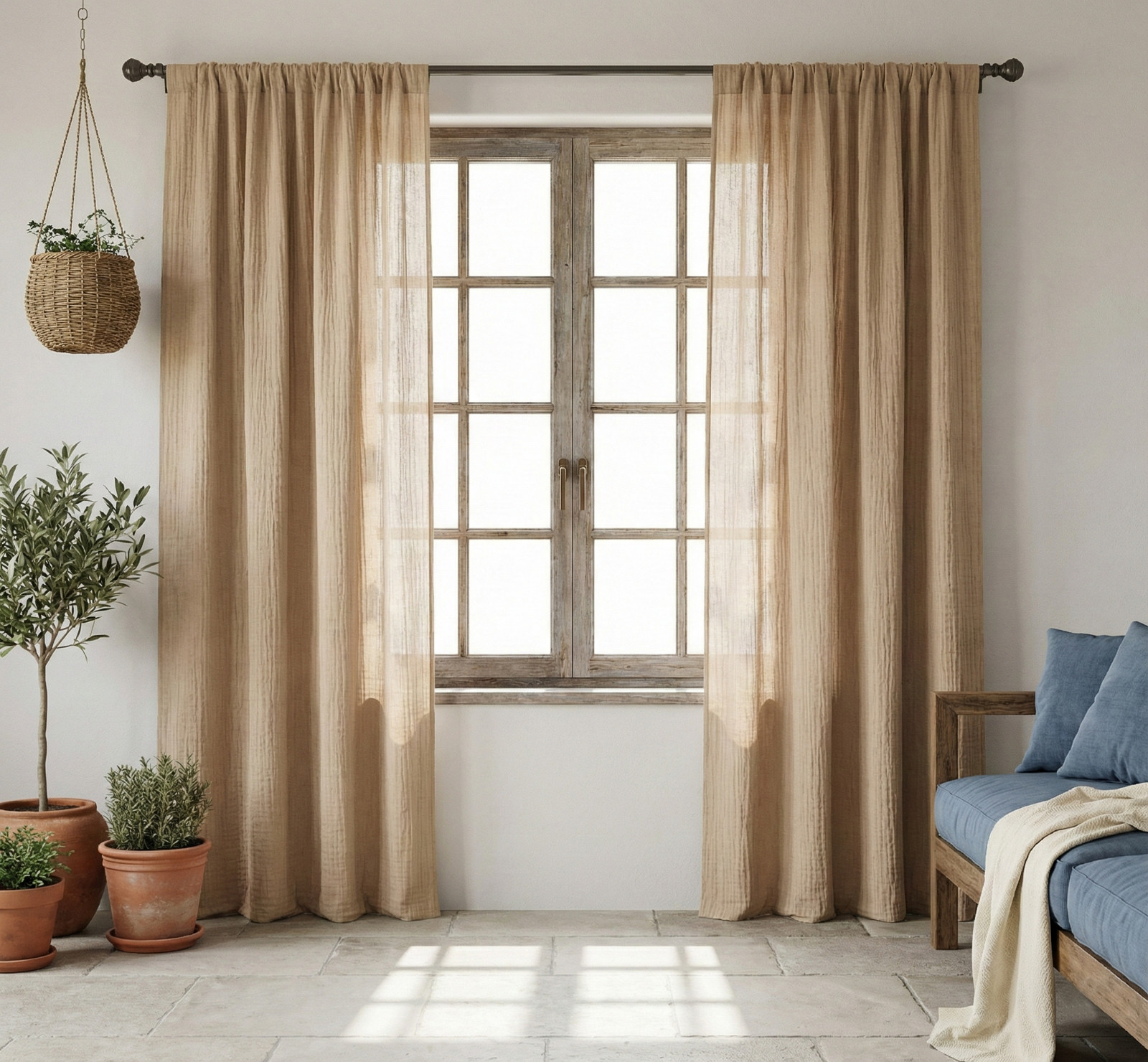 Crinkled Muslin Curtain Drapes Door Window Treatment for Living Room – One Panel