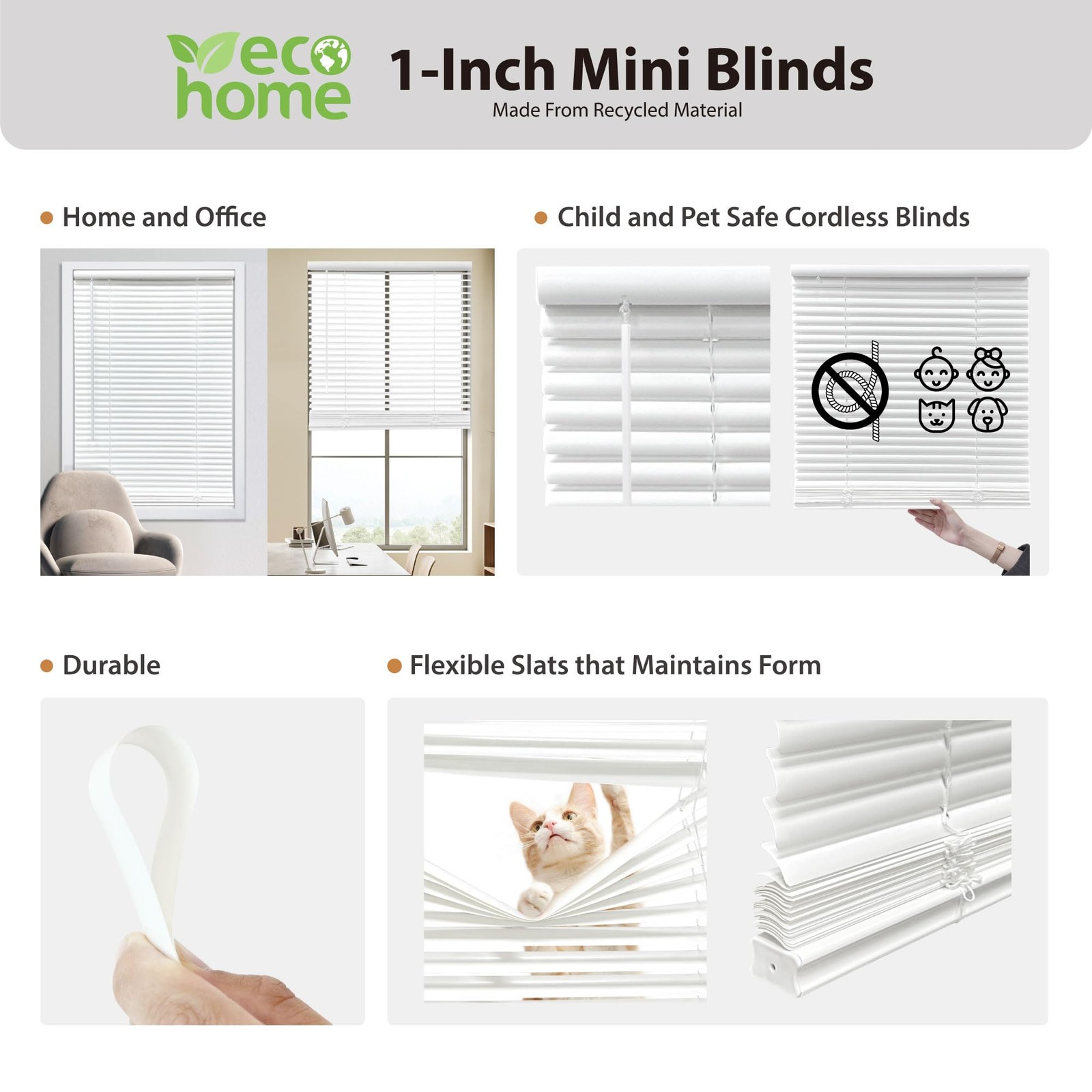 Cordless 1″ Mini Blind with Flexible Slats, 30″ W x 48″ H, Pearl White