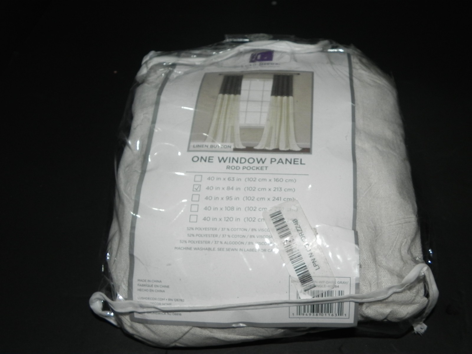 2 Linen Button Window Curtain Panels 40″ W x 84″ L, Dark Gray & Off White