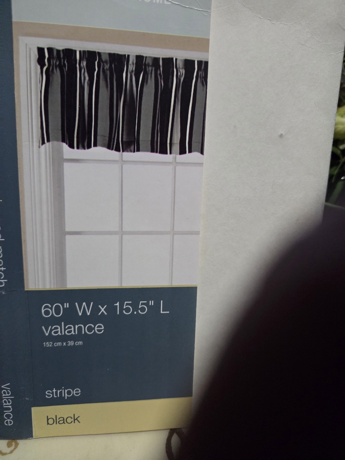 Set Of 2 Essential Home Valance Black White Grey Stripe 60 x 15.5 in. Ships Free