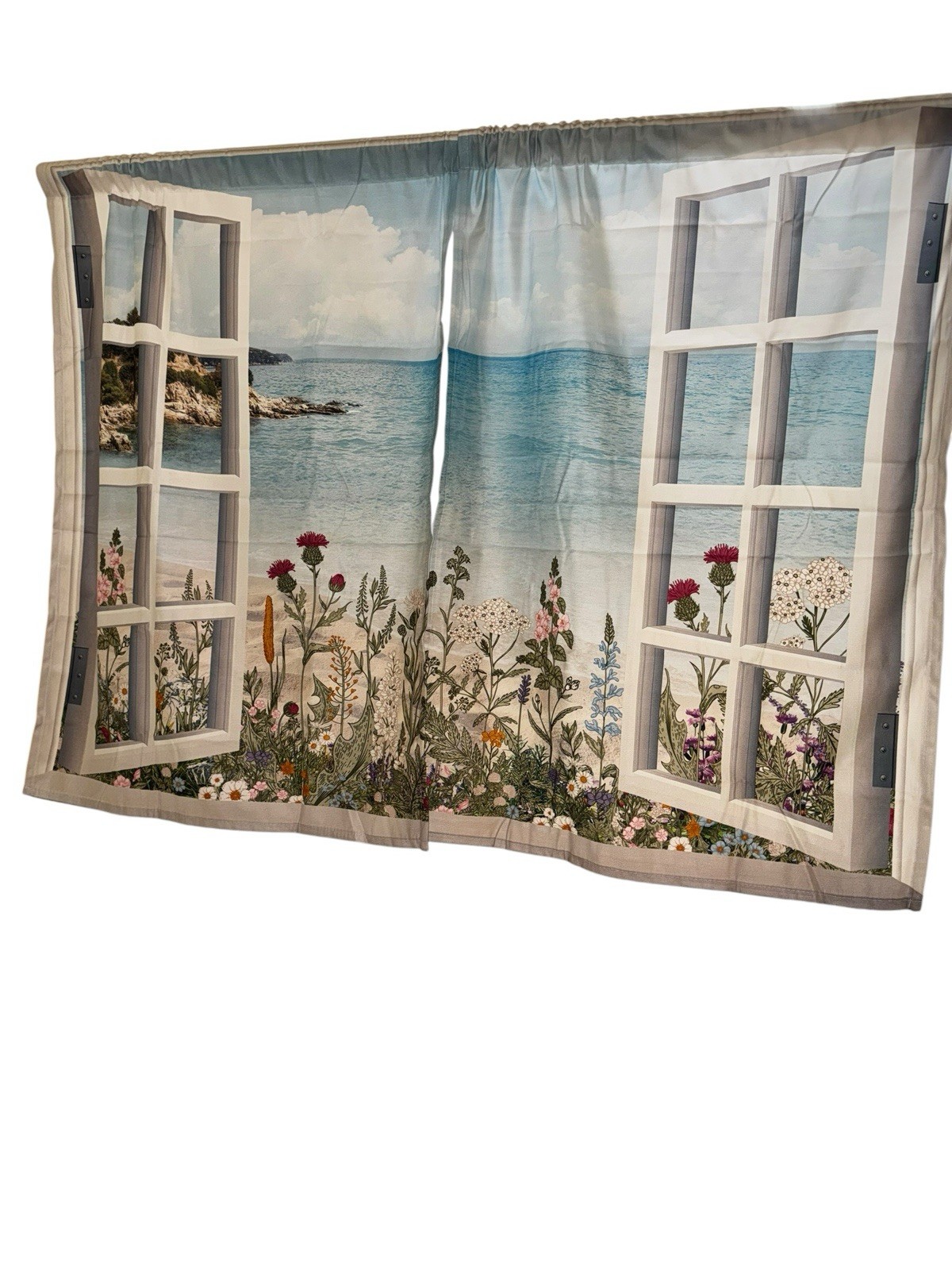 Coastal Beach Cloth Bathroom Window Curtain Panels Set of 2 Ocean View 35×27