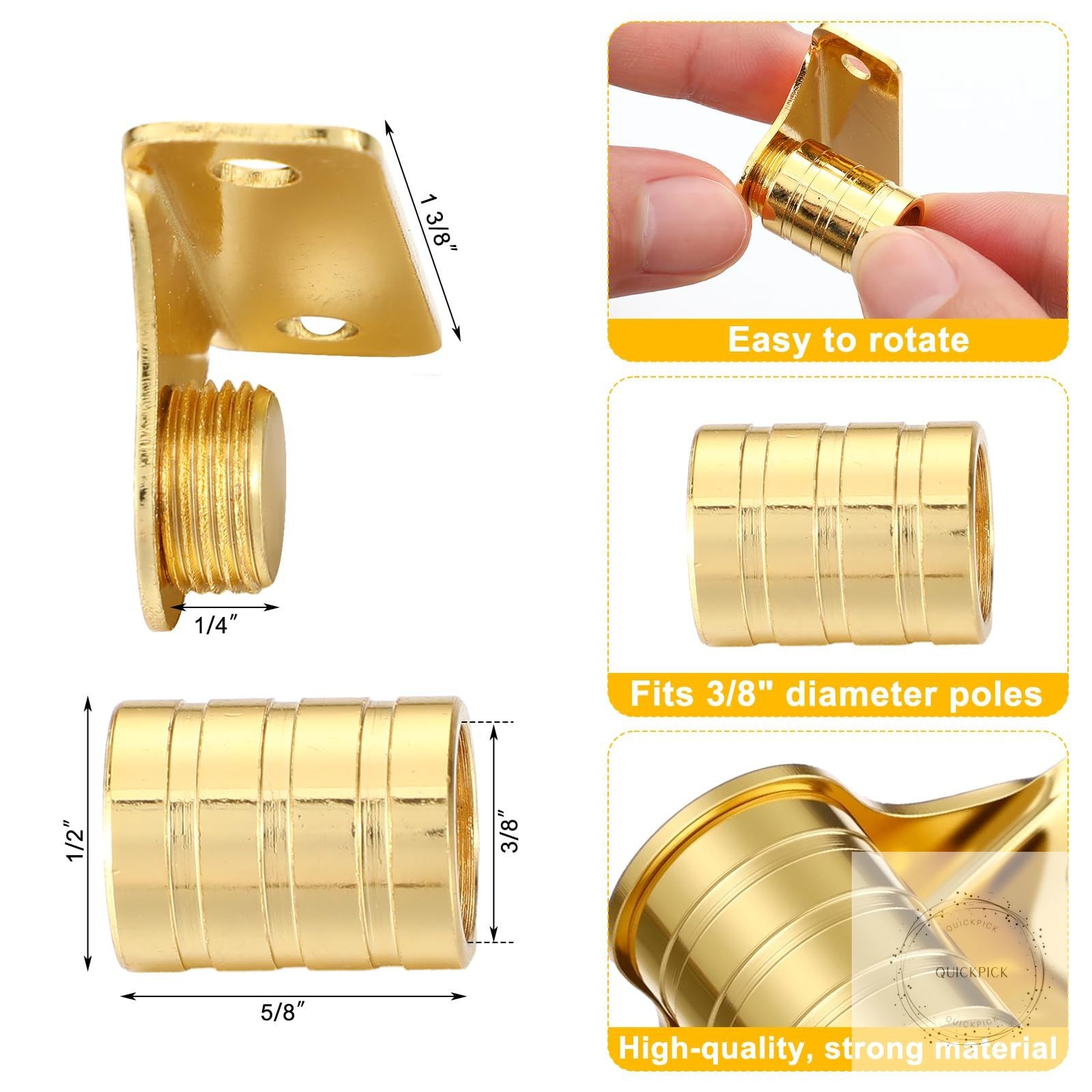 4 Pcs Outside Mount Curtain Rod Bracket 3/8″ Brass Bracket Set for 3/8″ Rodding