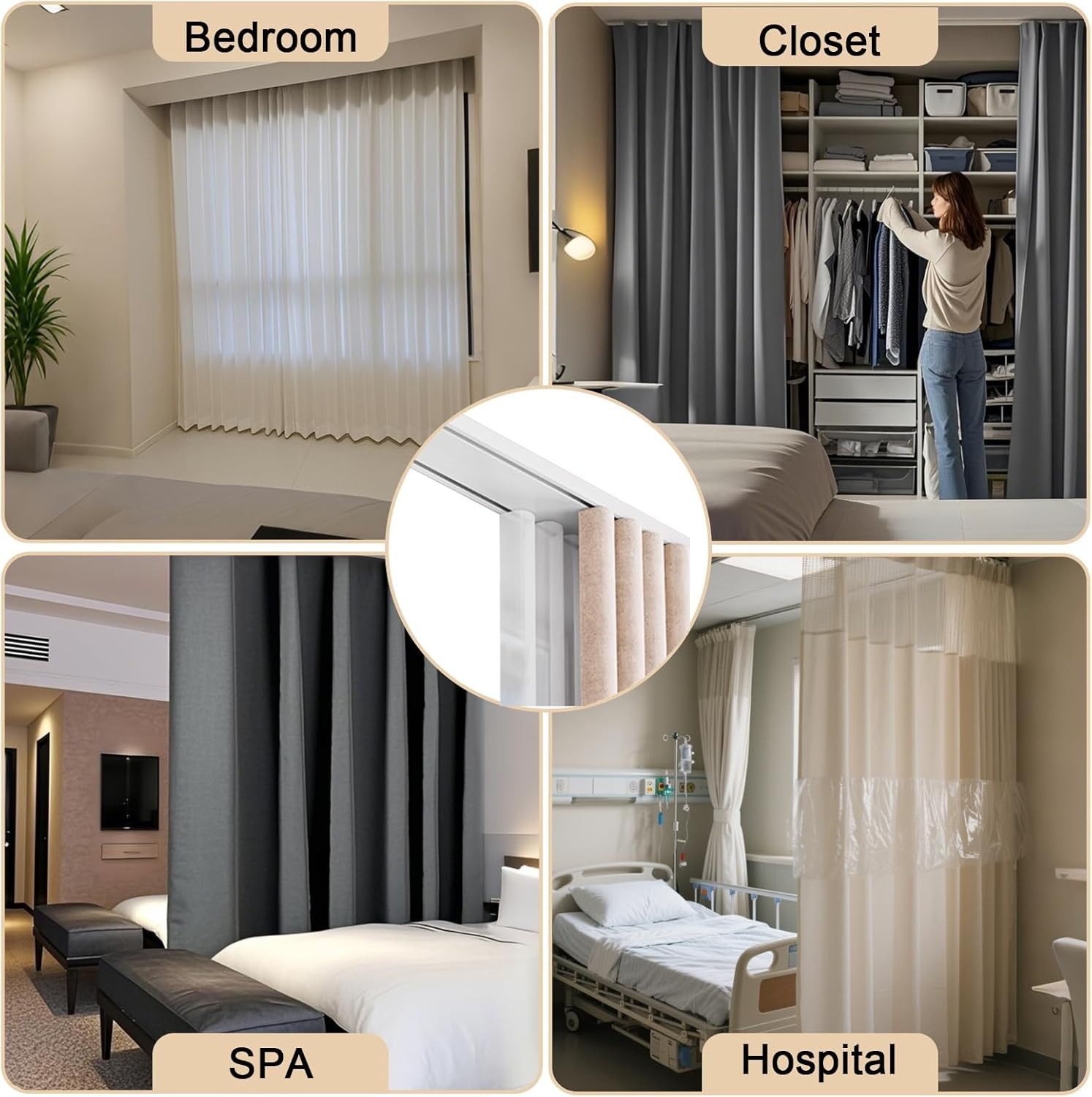 98.4in Double Row Curtain Tracks Heavy Duty Drop Curtain Rails Aluminum Alloy