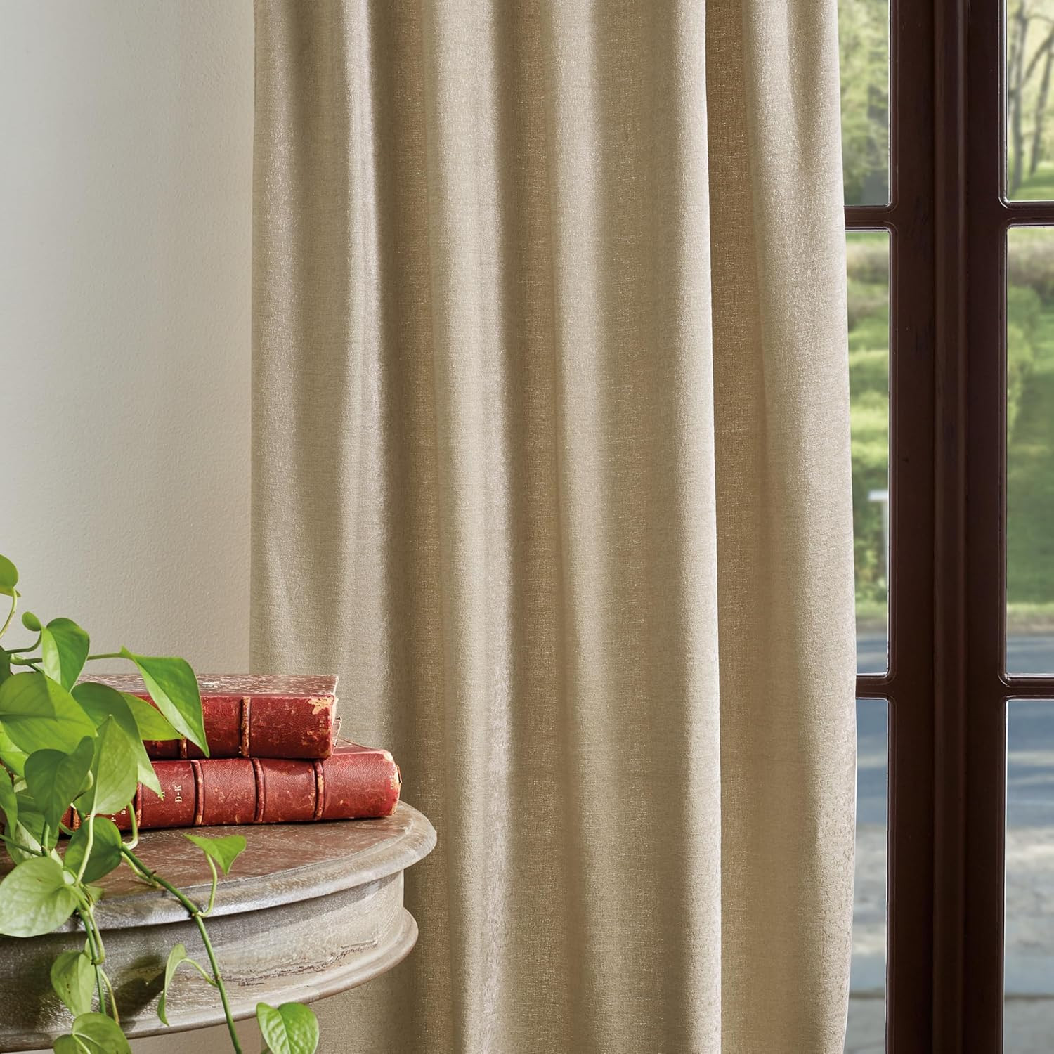 Naples Chenille Natural Back Tab Window Curtain Panel Pair, 84