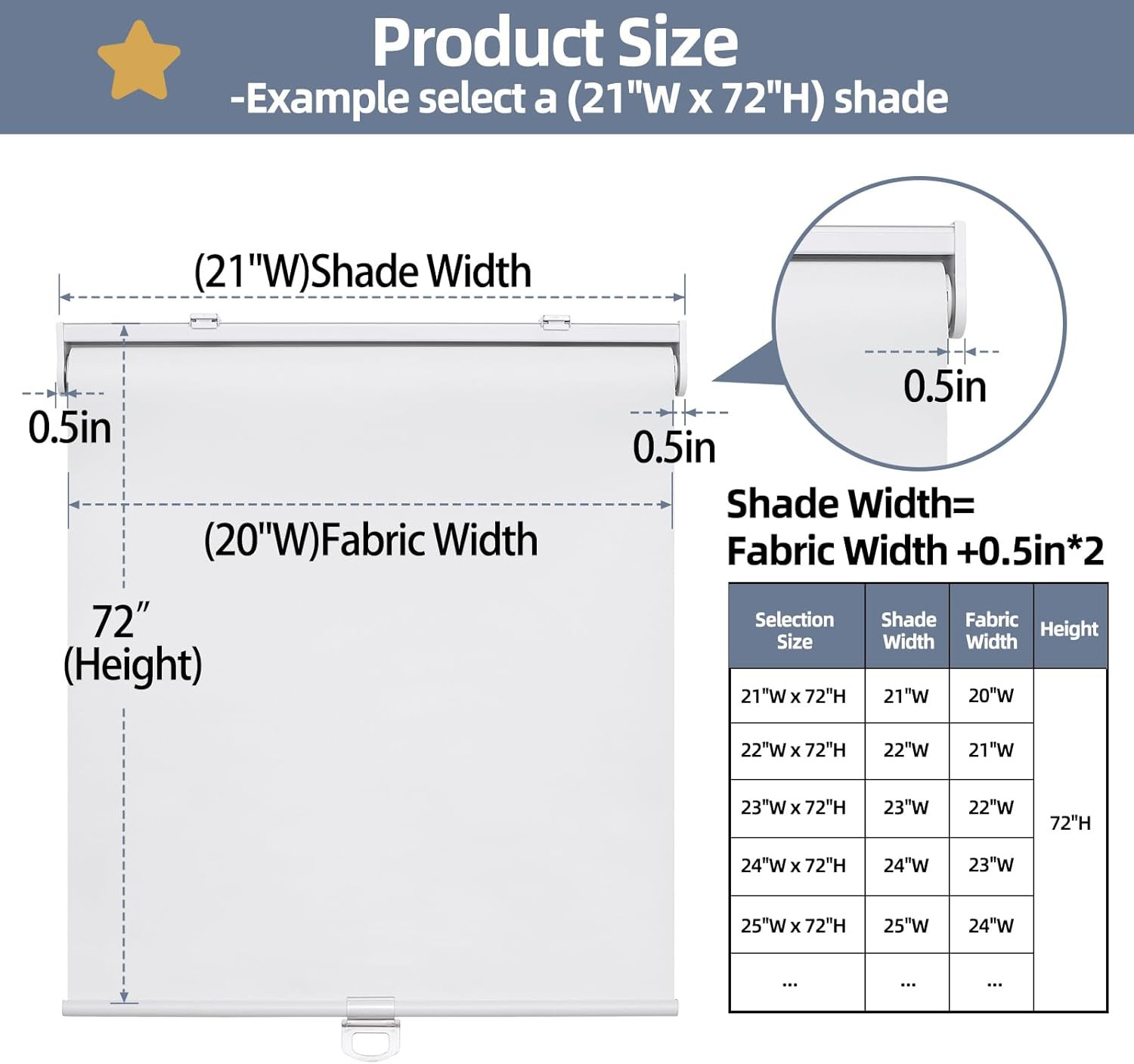 SHADEMOON Cordless Blackout Window Roller Shades, Pull Down Spring System Indoor