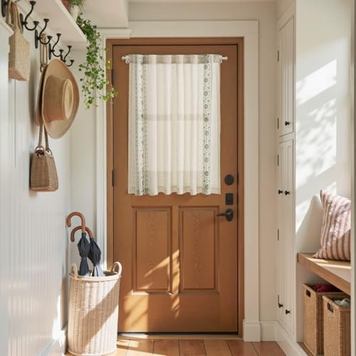 Small Window Curtains 45 Inch 54″W x 45″L (Pack of 2) Floral| Sage on Beige