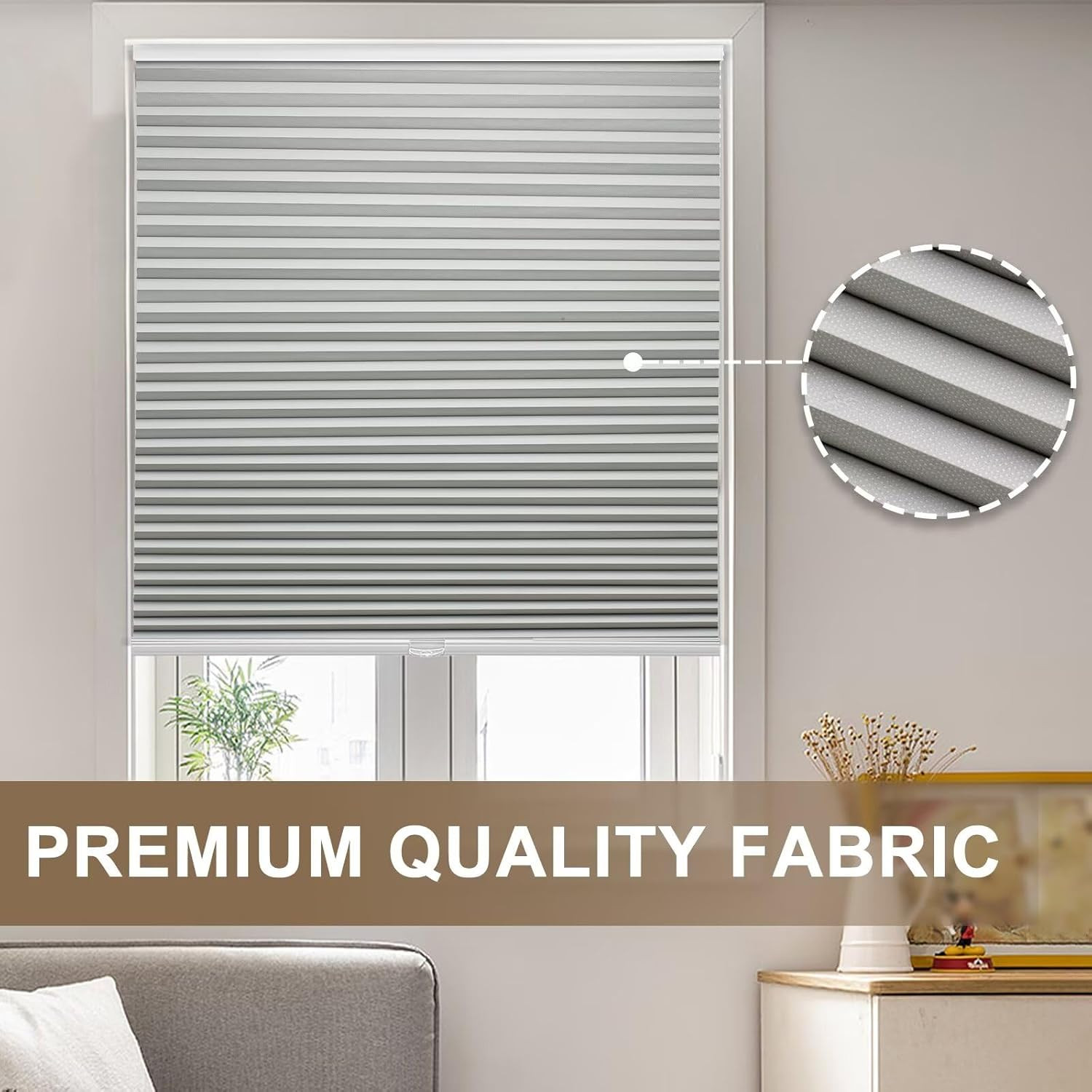 Cordless Blackout Honeycomb Shades, Thermal Insulated, 55″ W X 72″ H, Grey