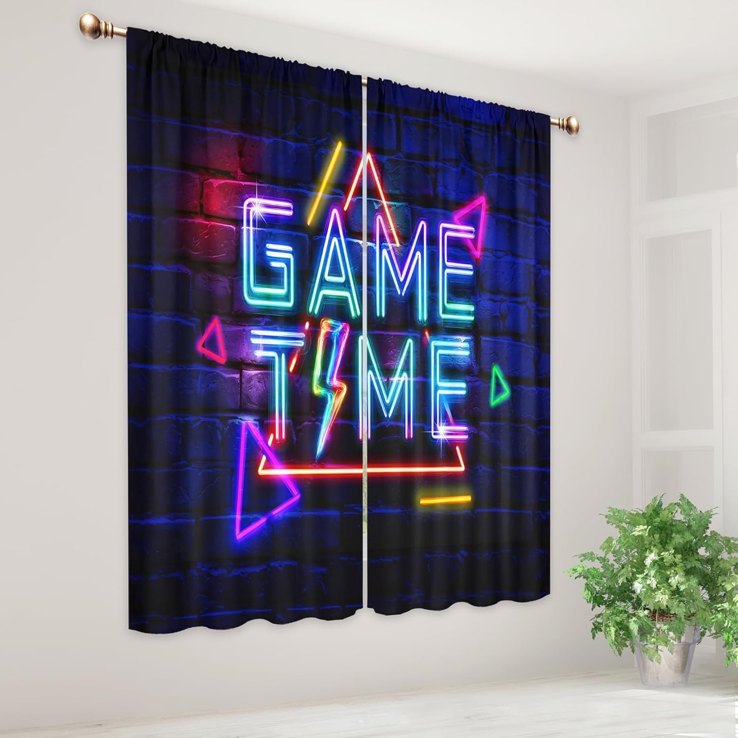 Kids Neon Gaming Curtains for Boys Bedroom 42Wx63H Inch Rod Pocket Gamer Vide…