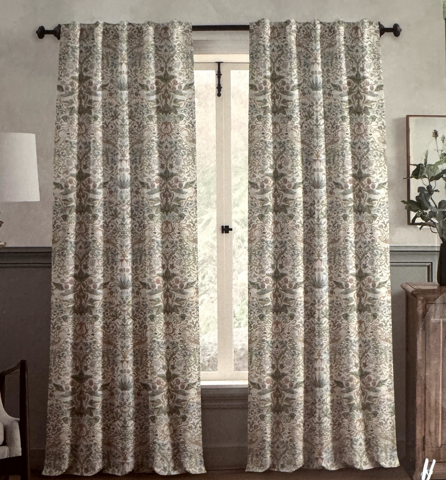 New Morris & C Window Curtains 2 Panels Darkening 37 x 96 Strawberry Thief Birds