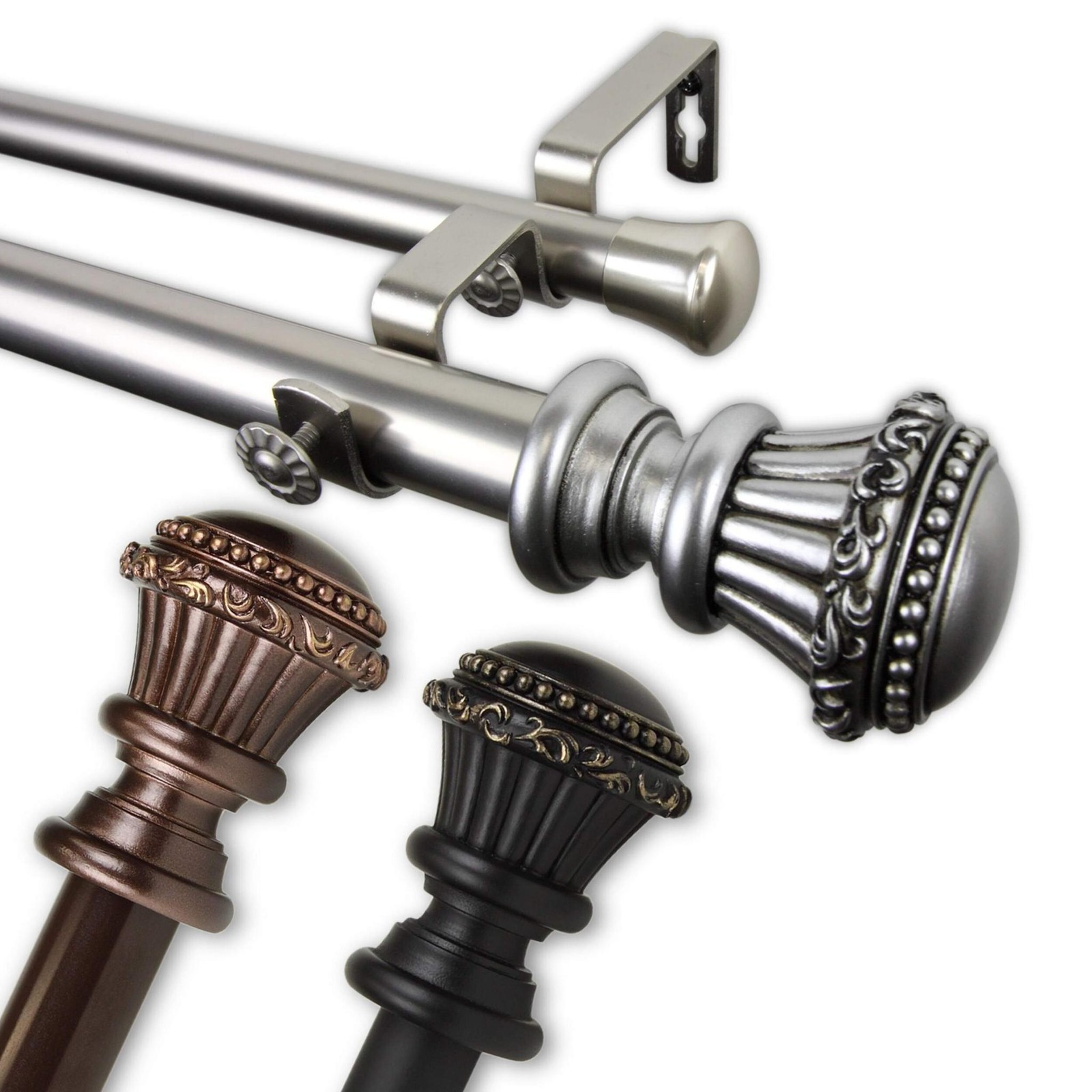 InStyleDesign Trinity 1 inch Diameter Adjustable Double Curtain Rod Satin Nickel