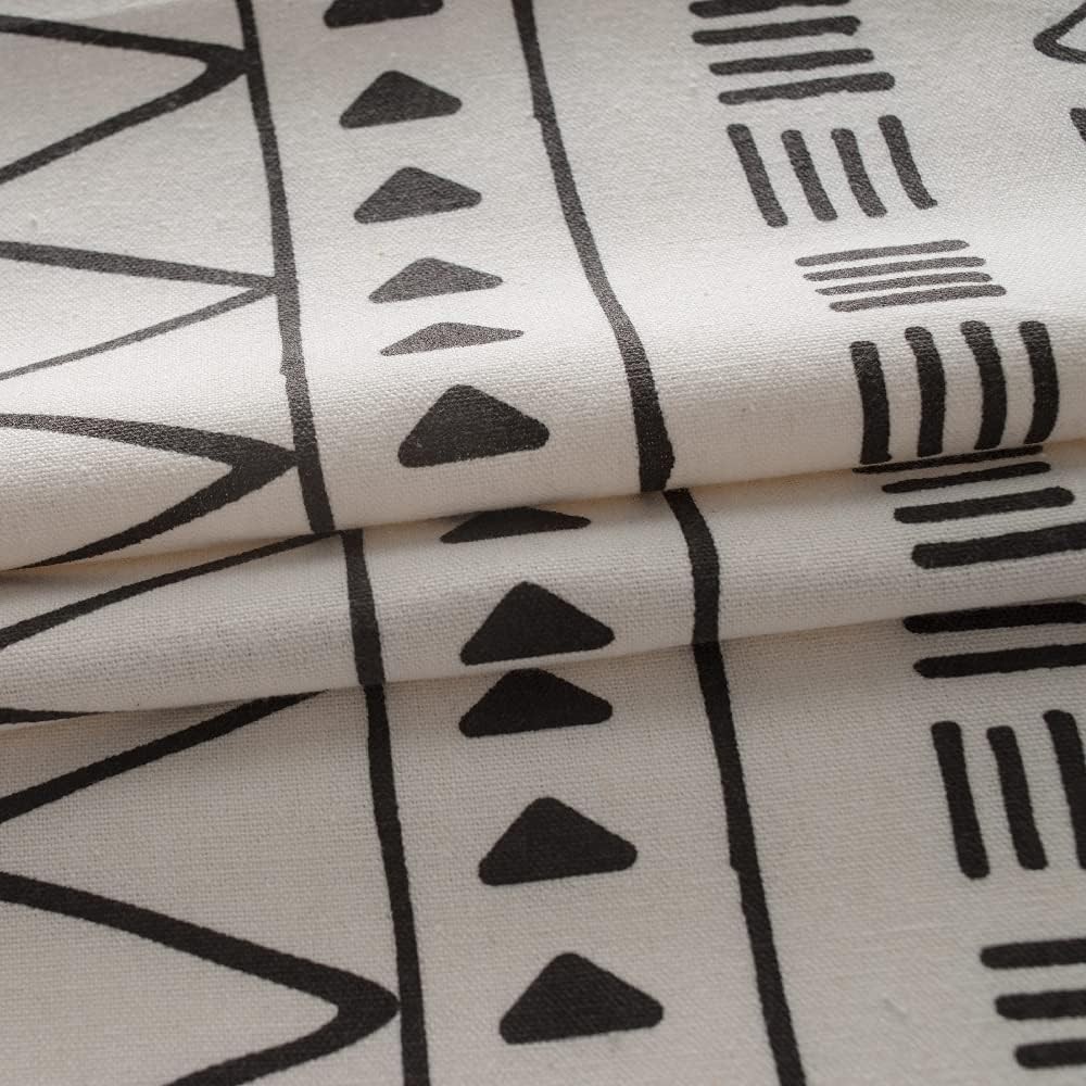 Bohemian Geometric Print Curtains 84” Long with Tassel – Cream & Black Elegance