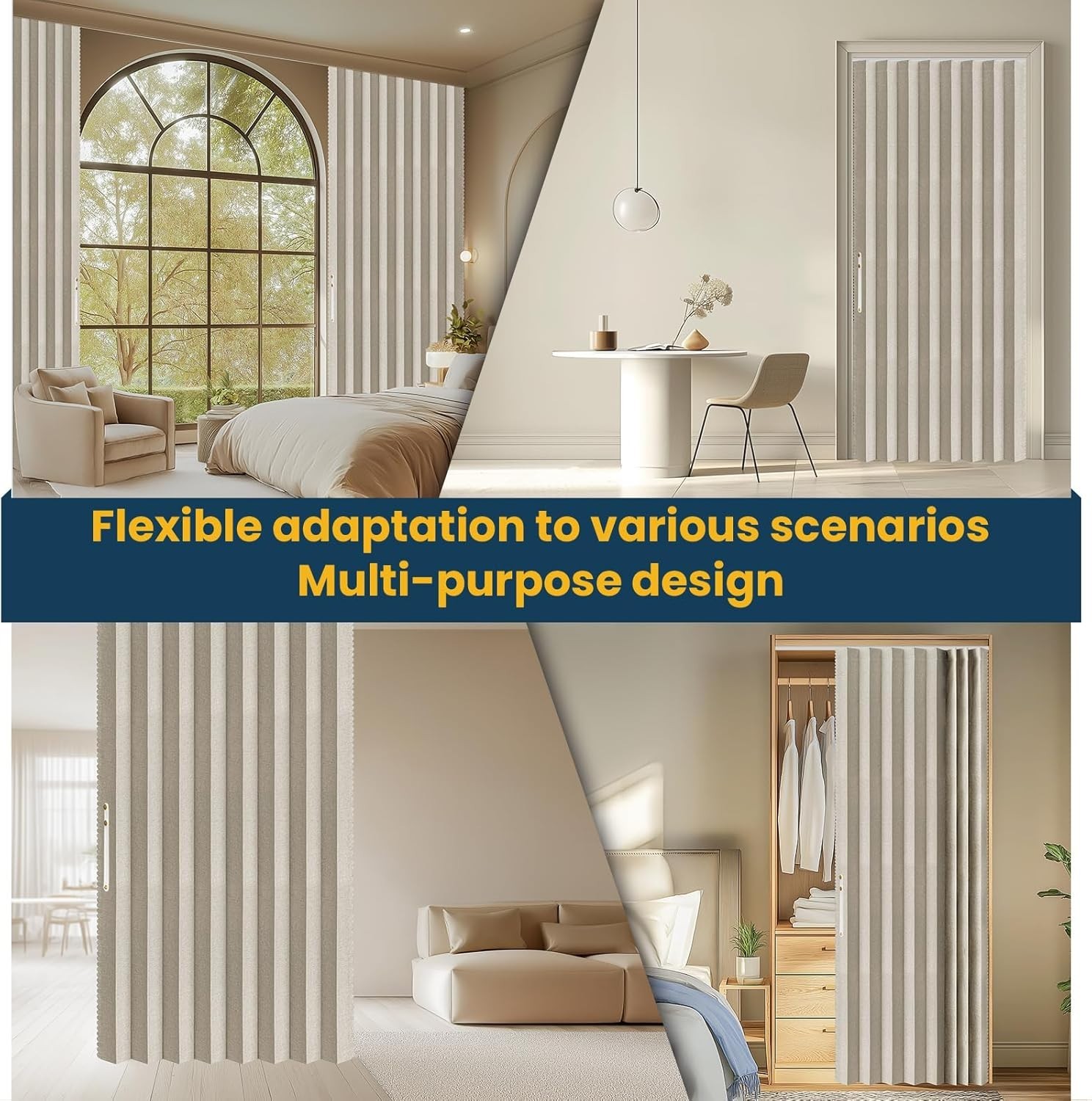 100% Blackout Accordion Door Curtain with Accessories, 43W x 79L, Cream White
