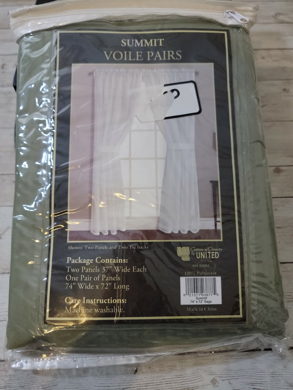 Luxury Collection by United~SUMMIT Voile Pairs~74” W x 72” L~Sage~Panels & Tieba