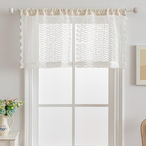 Ruffle Lace Valance for Ruffle Lace – Linen Top 50″W x 24″L (Pack of 1) White