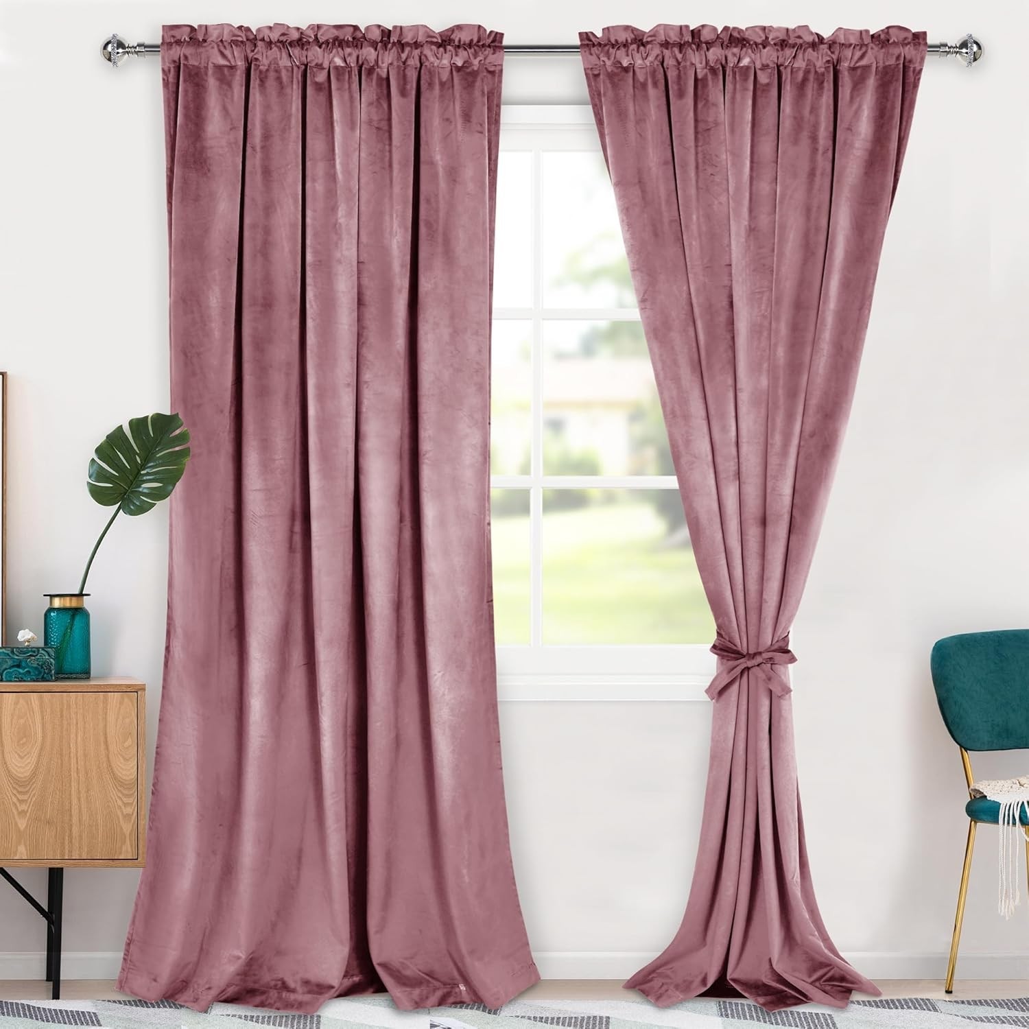 Velvet Curtains 96 inch Blackout Rod Pocket Thermal Insulated Soft Curtains R…