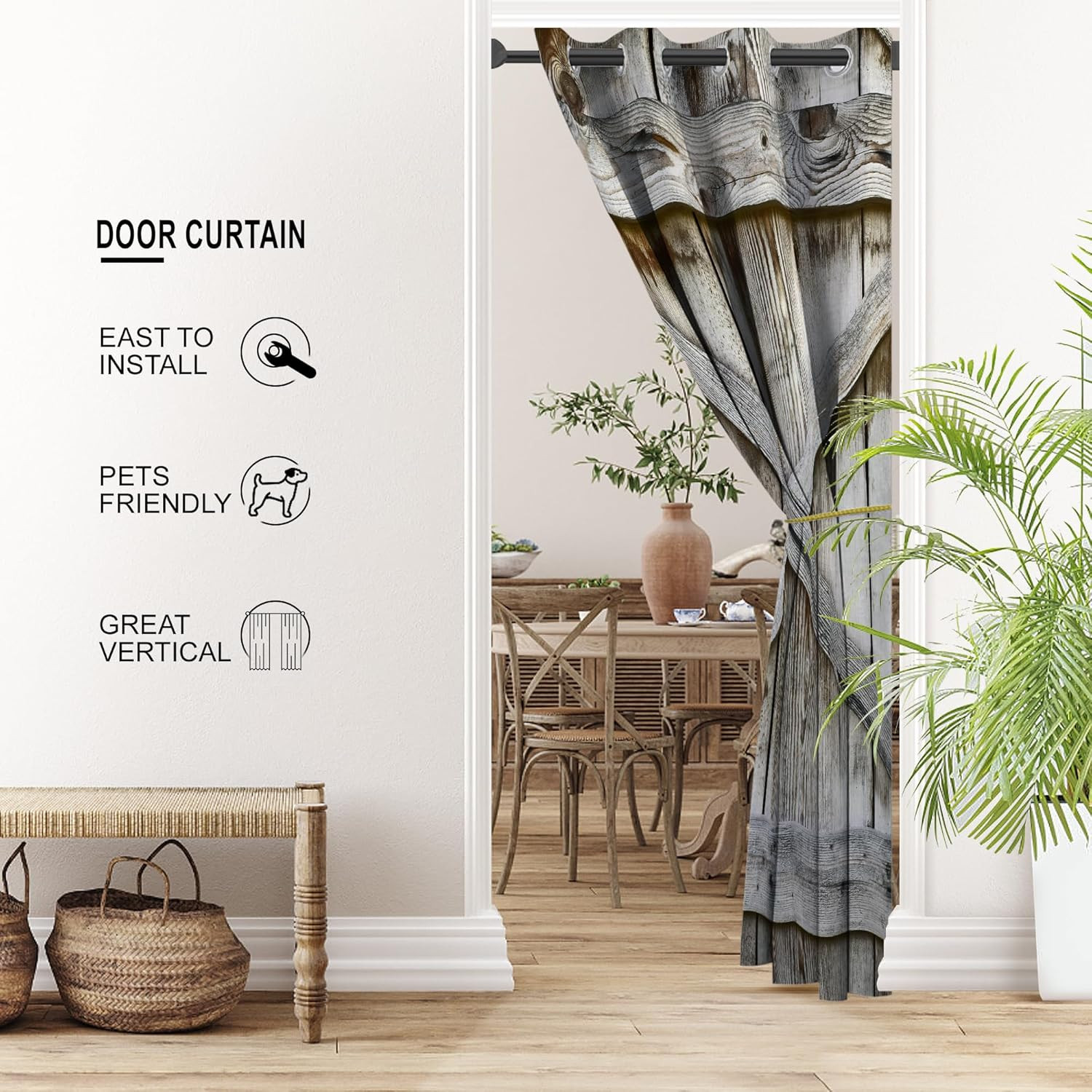 Barn Door Curtains for Doorways, Rustic Farmhouse Blackout Privacy Door Curtain
