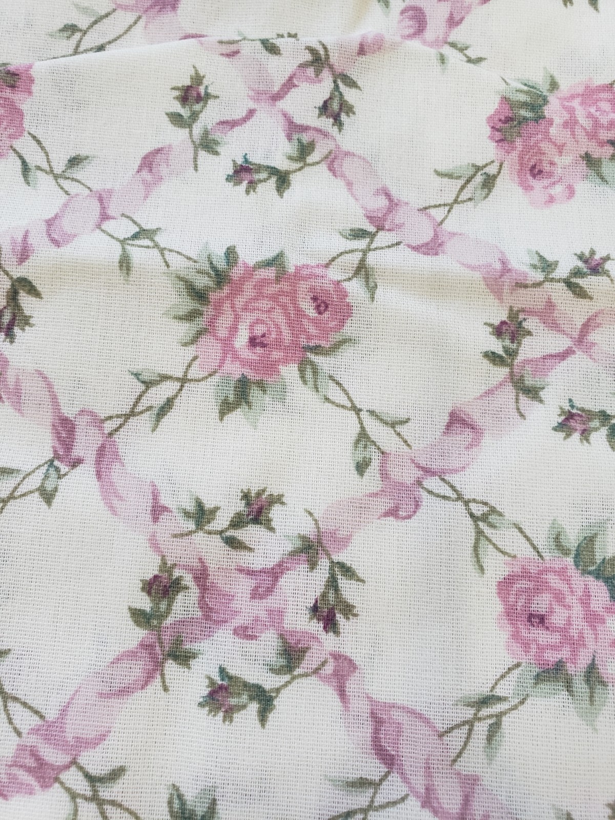 Vintage Floral Garden Balloon Valance Cream & Pink 84×15 New USA Made Cottage