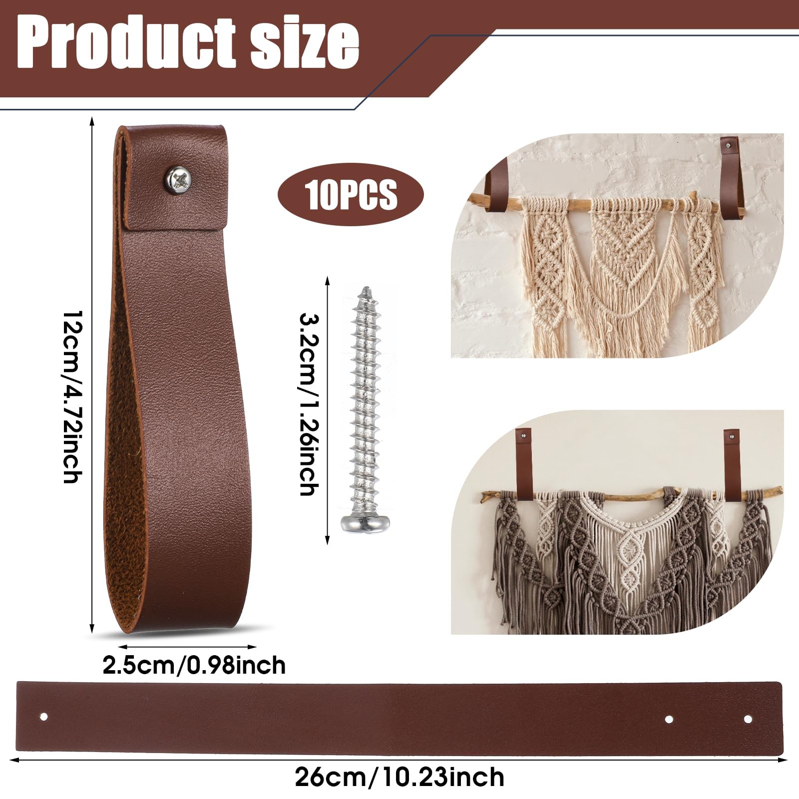10pcs PU Leather Straps for Hanging Wall Hooks 1 x 4.7 Inches Curtain Rod Hol…