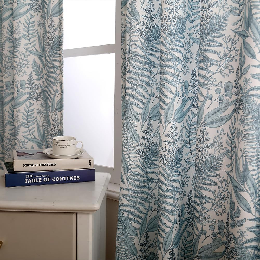 Farmhouse Floral Chenille Curtains, Blue, 52″W x 84″L, 2 Panels for Home Decor