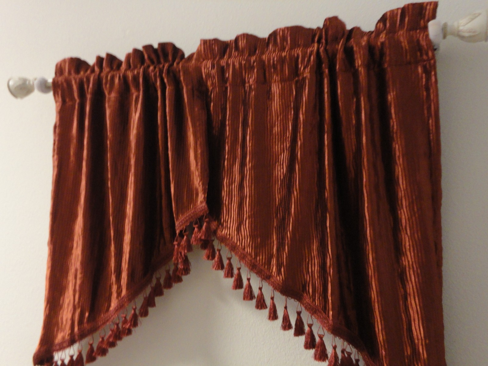 CHRIS MADDEN PLEATED CINNAMON RUST BURNT ORANGE (2PC) VALANCE SET 66 X 36