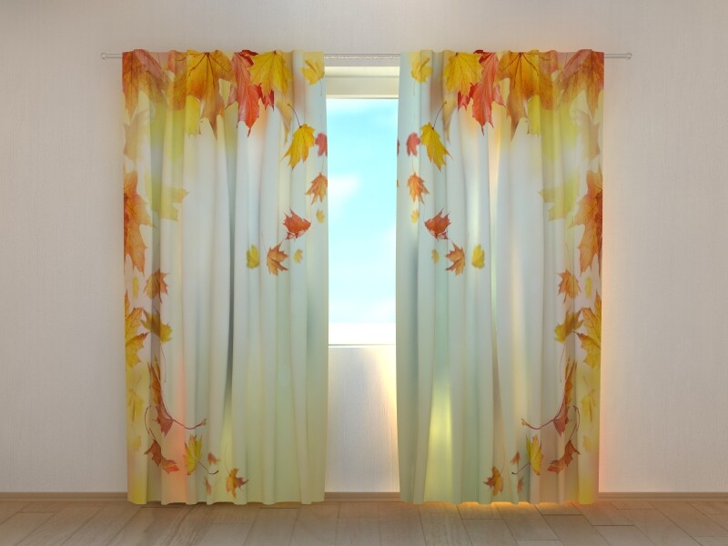 3D Photo Curtain Printed Autumn Falling Leaves By Wellmira Made to Measure