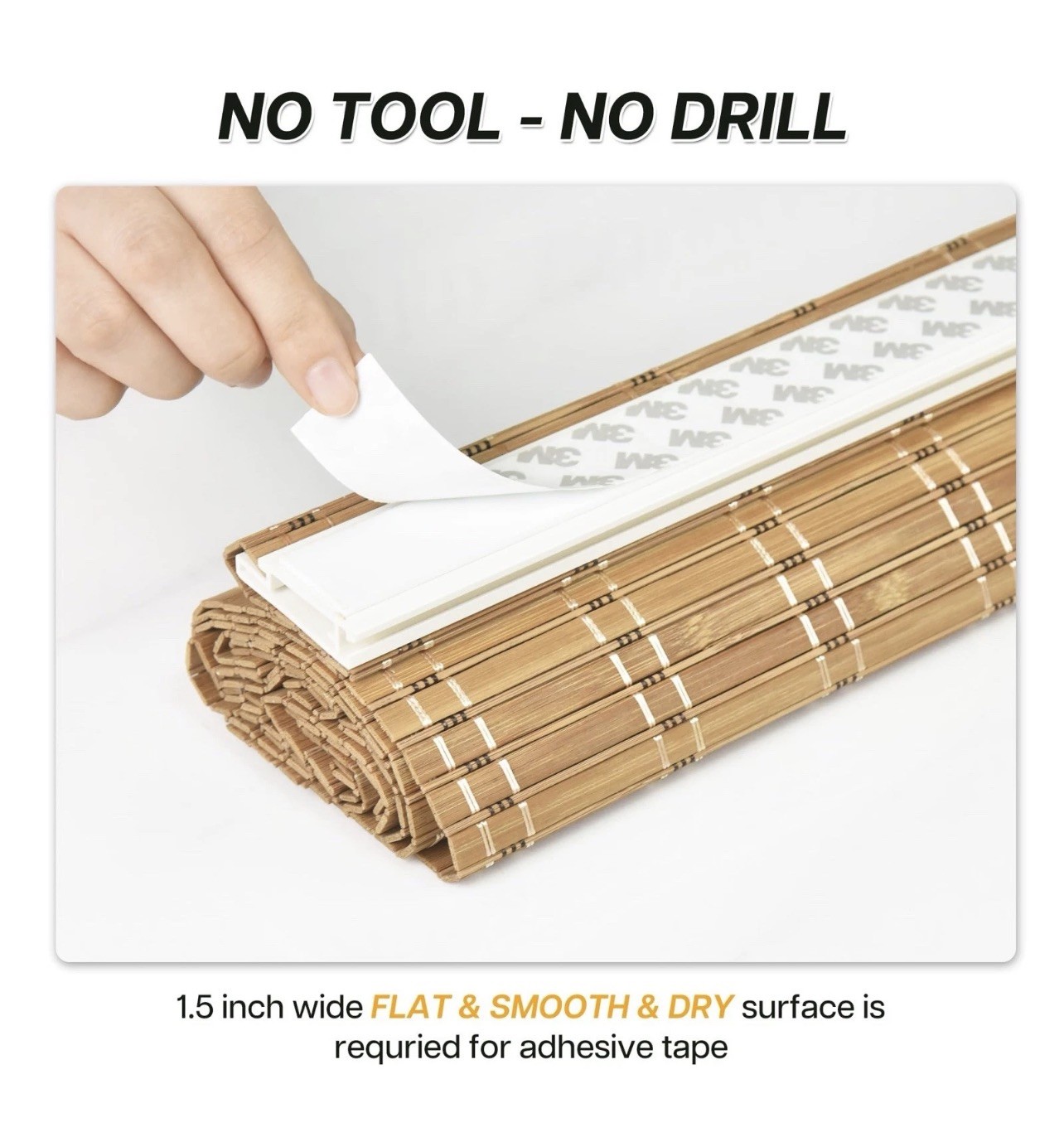 LazBlinds Cordless Bamboo Blinds, Roll Up No Tools 32”W X 60”H Brown