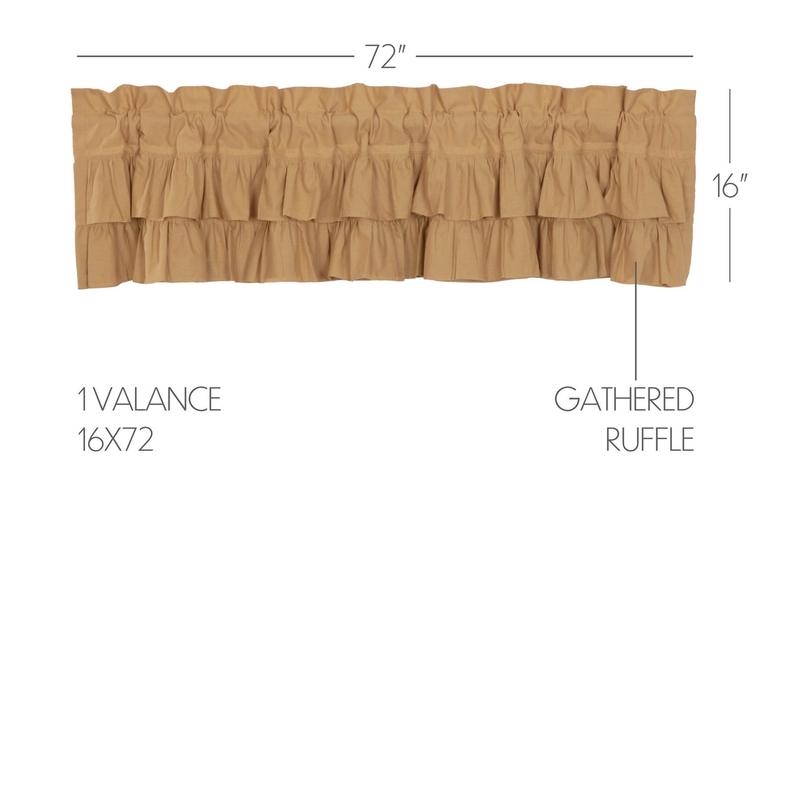 Simple Life Flax Khaki Ruffled Set (1 Valance 16×72 ; 2 Tier 24×36) VHC Brands