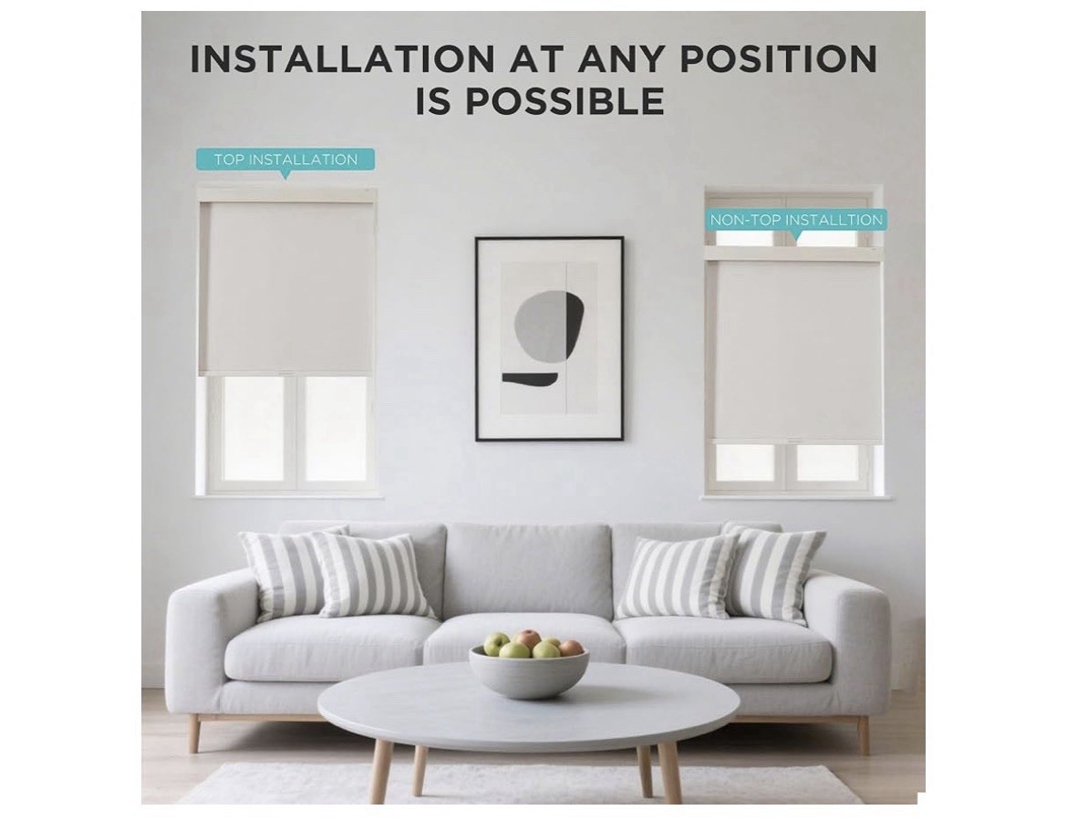 Joydeco No Drill Blackout Shades Free-Stop Cordless Roller Shade Beige 35”Wx75”H