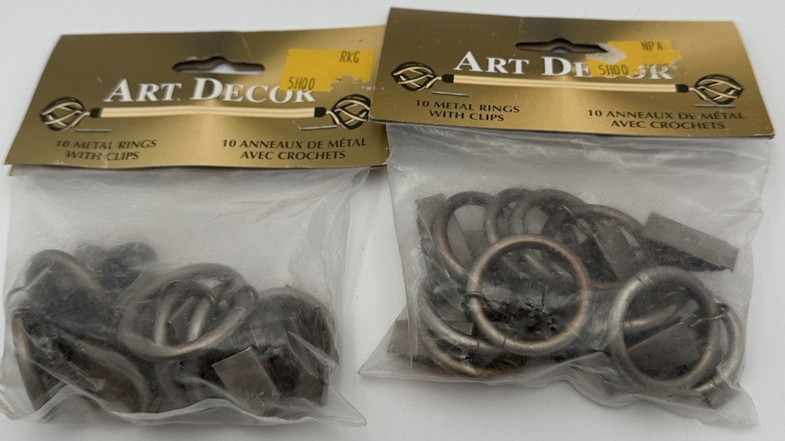 Vintage 1996 Art Decor Metal Curtain Rings With Clips Pewter 2 Packs Of 10 Each