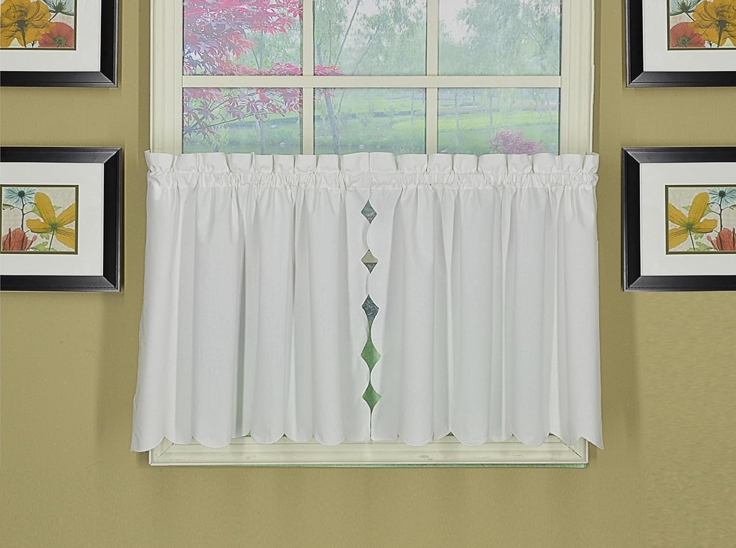 , Orleans Scallop Curtain, White 24″ Tier Pair, 60″ W X 24″ L, White