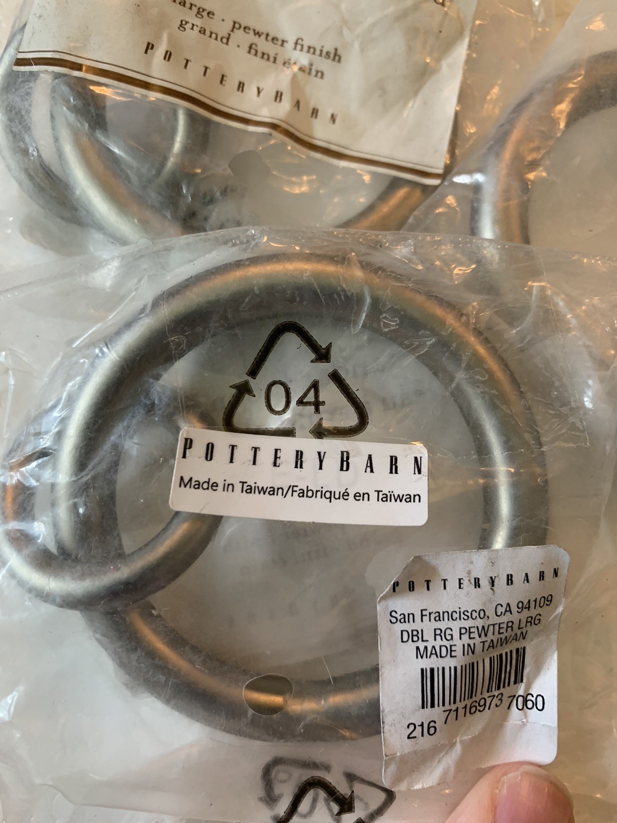 20 Pottery Barn Double Round Ring LARGE Curtain Rings Drapes PEWTER 2.5” Across