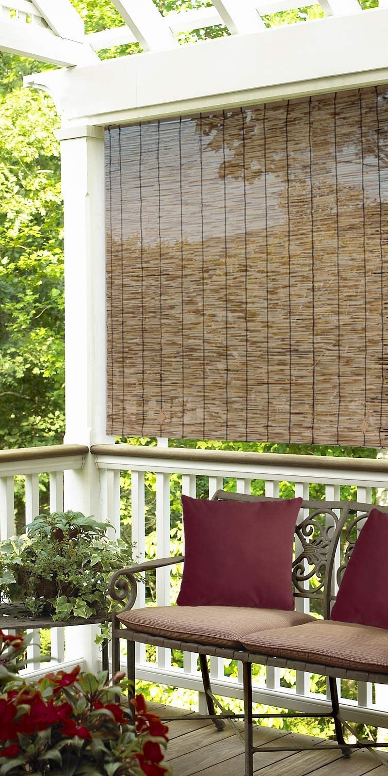 Cordless Roll Up Sun Shade Cocoa Bamboo Blinds Outdoor Home Patio Porch 60X72 in