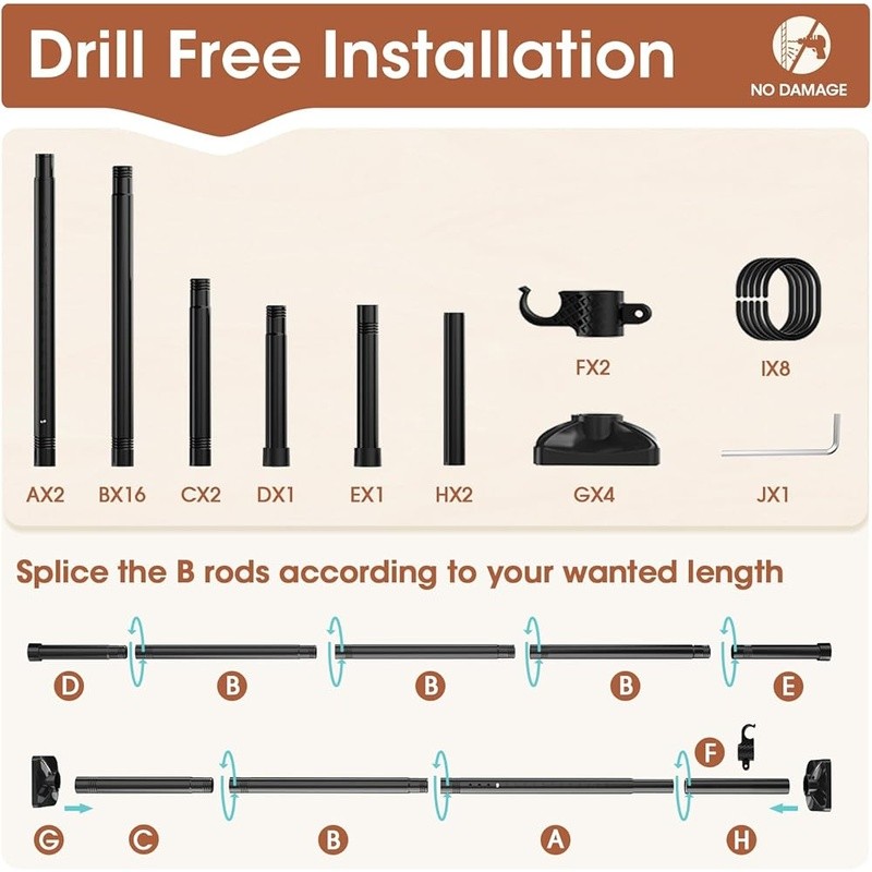 No Drill Adjustable Room Divider Curtain Rod Easy Install Metal Space Separator
