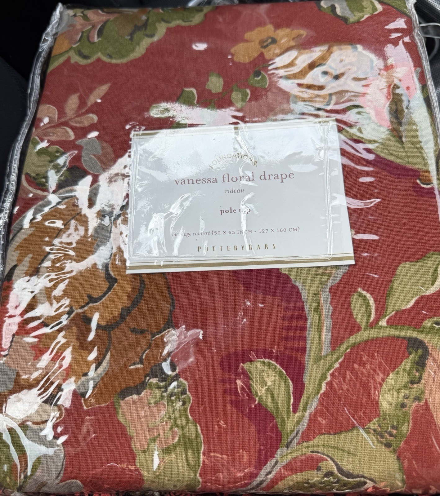Pottery Barn, New In Pkg., Vanessa floral drape. Pole Top, 50 X 63.