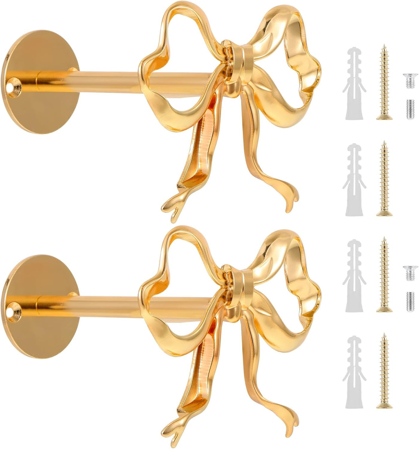 2 Pcs Metal Bow Curtain Tiebacks, Wall Mounted Gold Curtain Holdbacks, Bright Bo