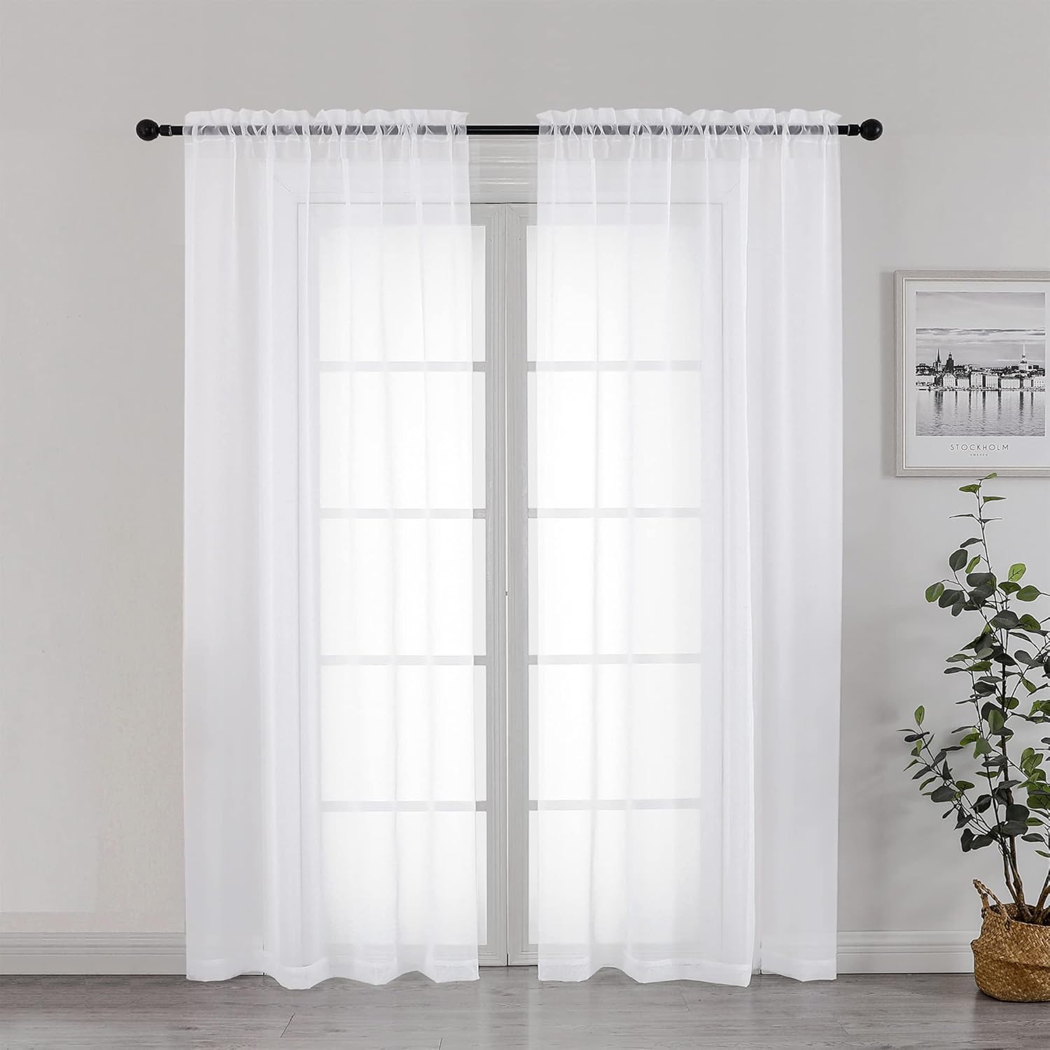 Sheer Curtains 72 Inch Length 2 Panels, Light 42″W x 72″L (Pack of 2) White