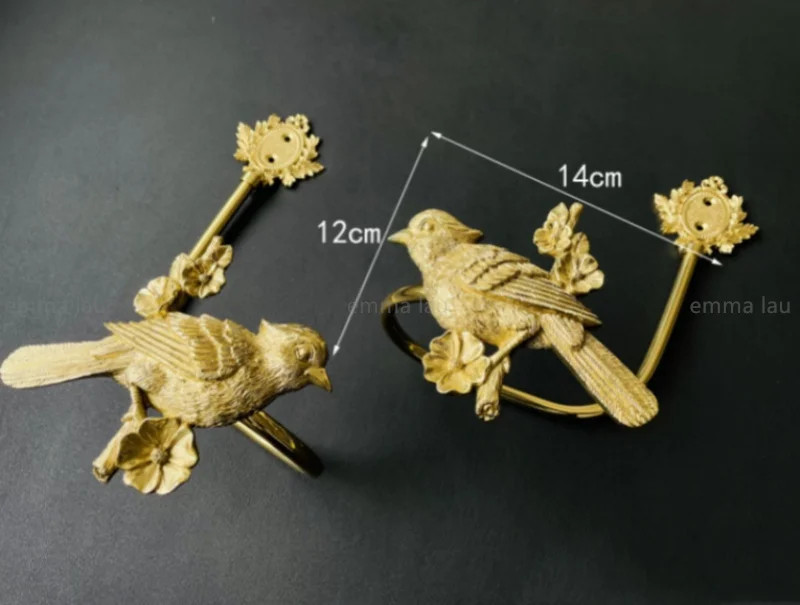 American Vintage Curtain Hook Golden Bird Swallow Curtain Buckles Brass Wall Mou