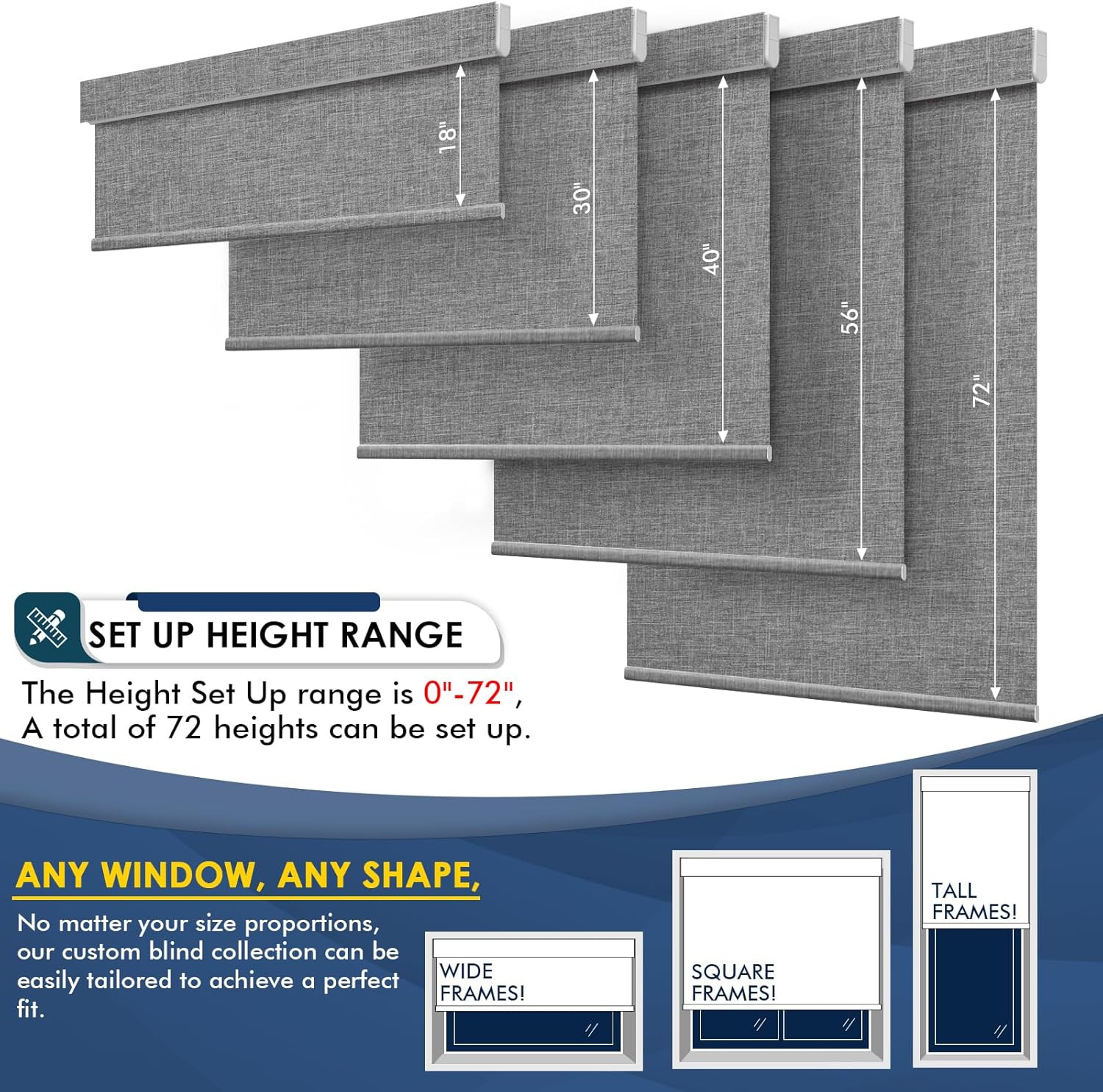Smart Motorized Blackout Blinds with Remote & Solar Panel, Grey 34×72