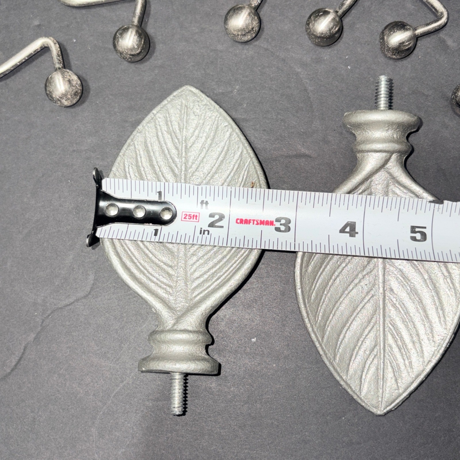 Silver Leaf Curtain Rod Finials and Ball End Shower Hooks Set 11 Piece Silver
