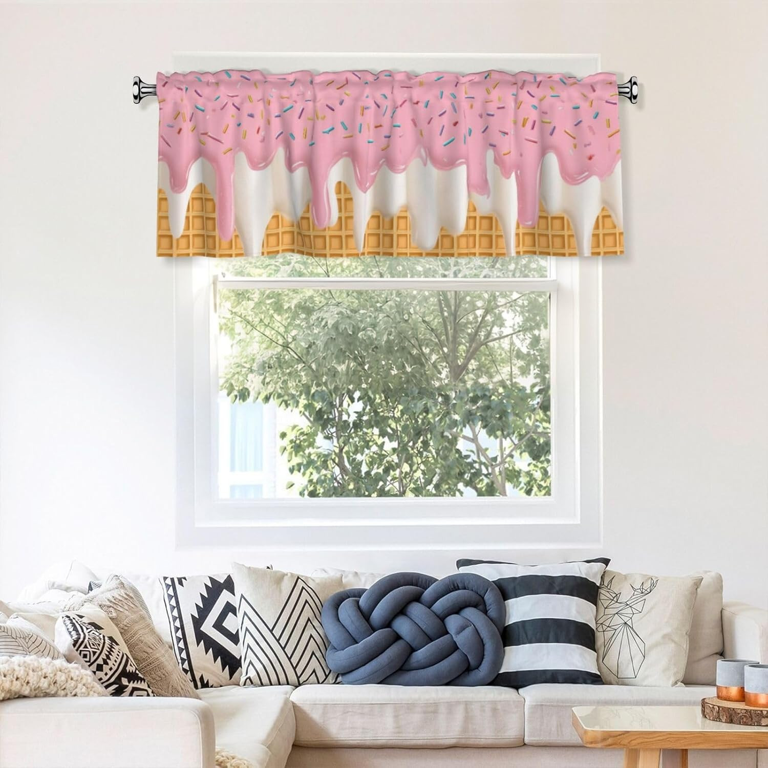 Cream Valance Curtain Short Window Valance for Kitchen Bathroom Bedroom Living R
