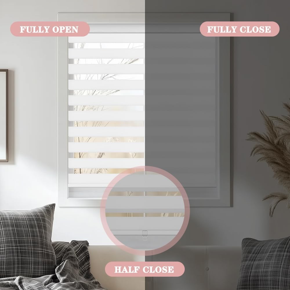 Cordless Zebra Blinds for Windows, 60% Shading Zebra Shades, Free-Stop French