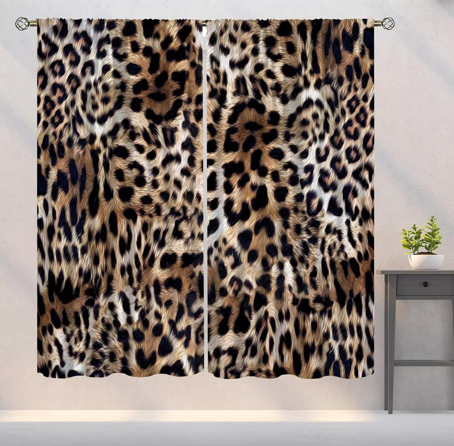 Leopard Print Curtains Brown Cheetah Wildlife Art Printed Blackout Window Drapes