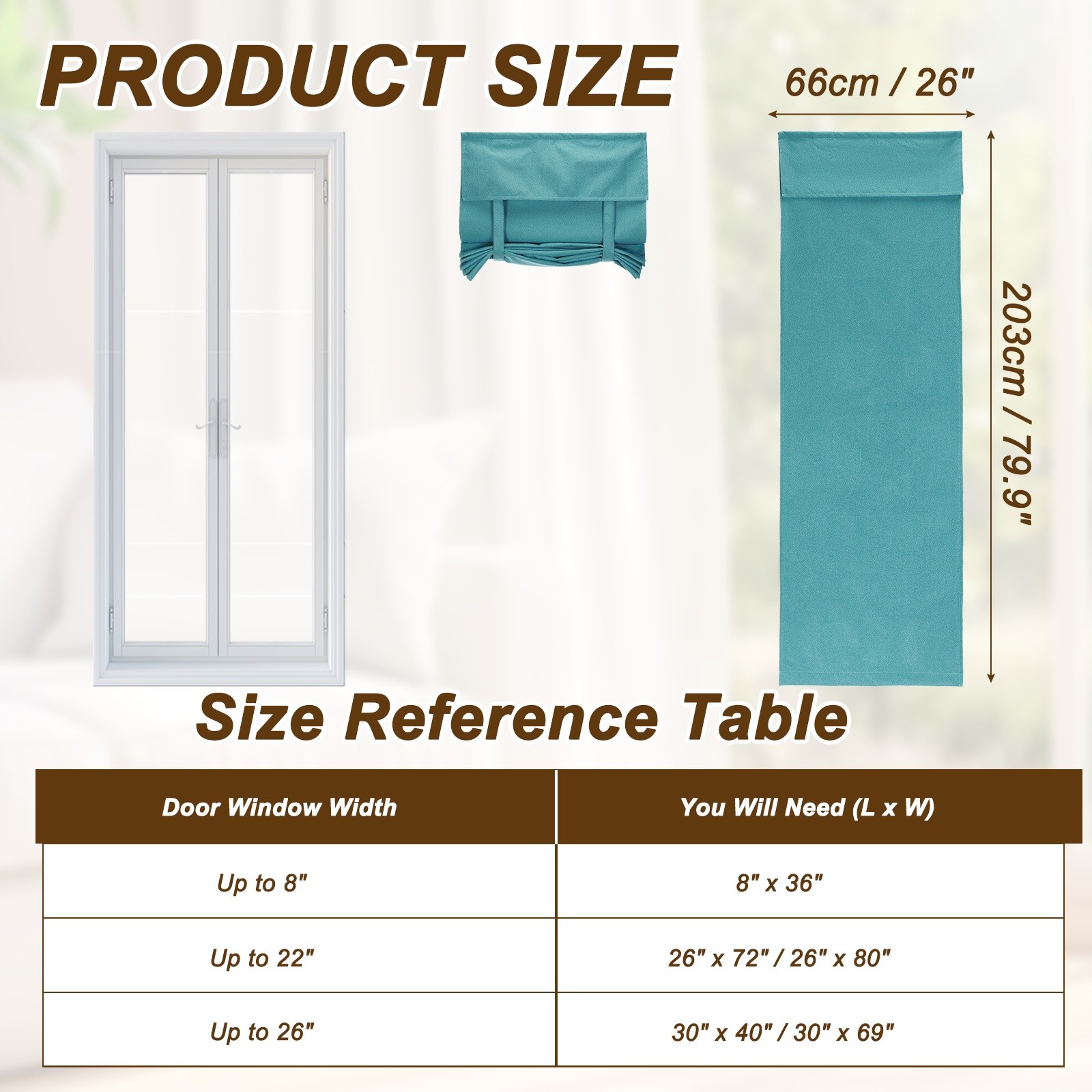 1PC 100% Blackout Side Door Curtains, 26″ x 80″ Linen French Door Curtain, Blue