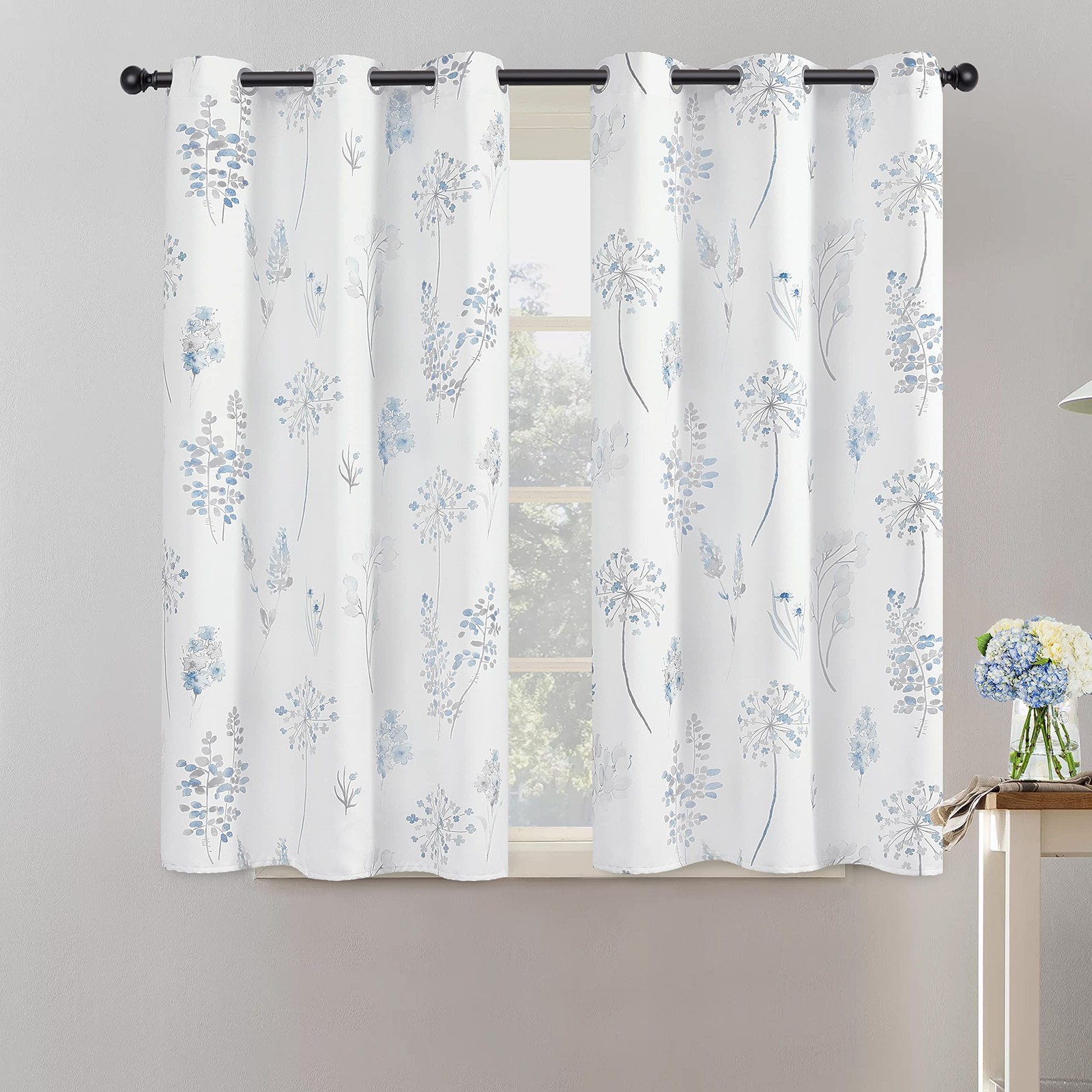 Light Blue Curtains 45 Inch Length for Bathroom Small Window,Print Watercolor…