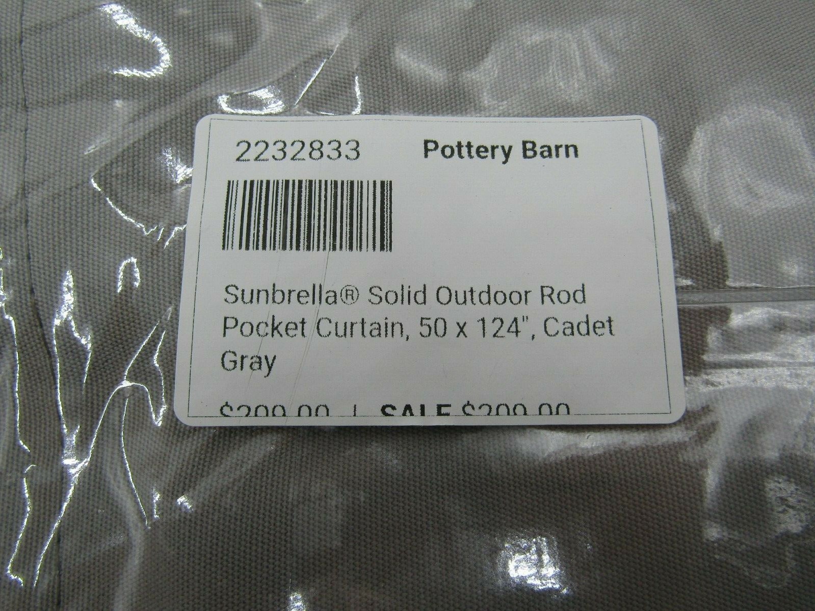 Pottery Barn Sunbrella Solid Grommet Outdoor Curtain 50×124″ Cadet Gray A1066