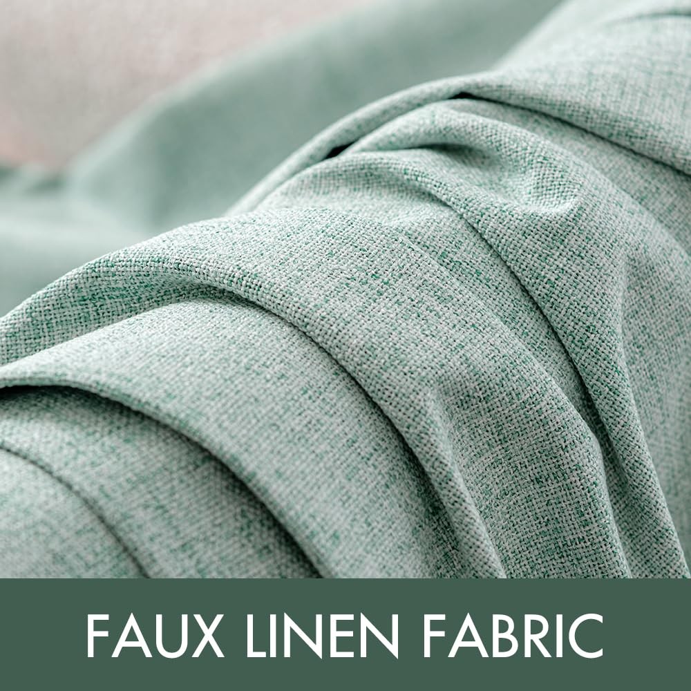Linen Texture Curtains for Bedroom Solid 100% Blackout Thermal Insulated Seaf…