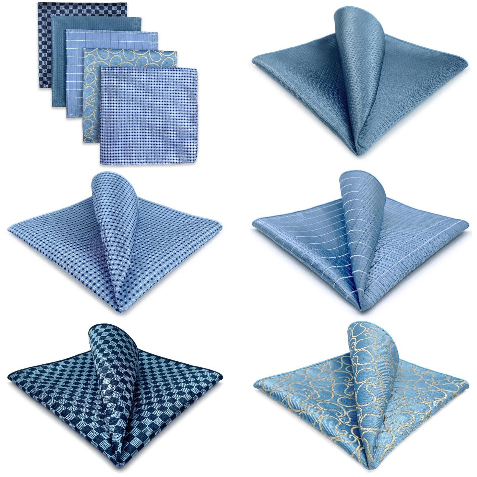 SHLAX&WING 5 Pieces Assorted Mens Silk Pocket Square X-Large, Set65