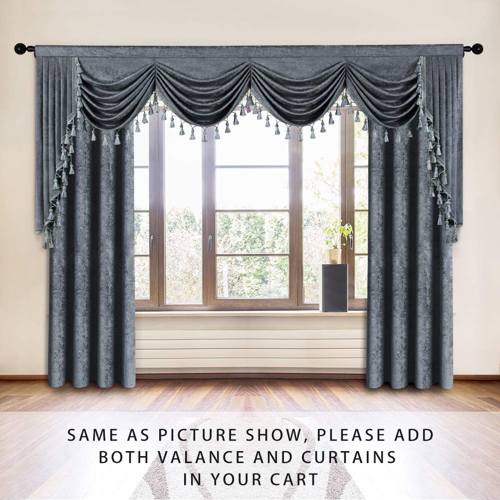 ELKCA Grey Chenille Swag Waterfall Window Curtains Valance for Living Room Moder