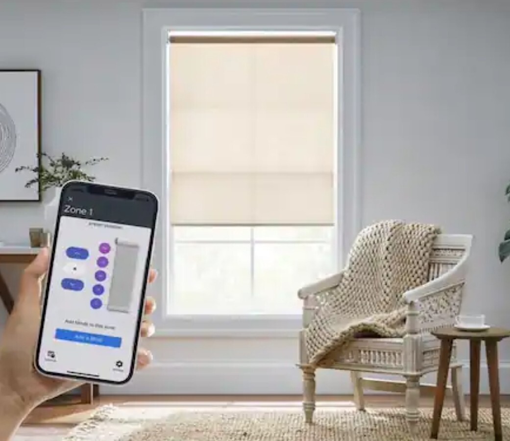 Home Decorators Smart Roller Shade 34.25″ x 72″ Powered by Hubspace Fabric Linen